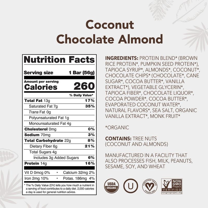 slide 7 of 7, ALOHA Coconut Chocolate Almond Plant-Based Protein Bars - 14g Protein - 9.88oz/5ct, 9.88 oz, 5 ct
