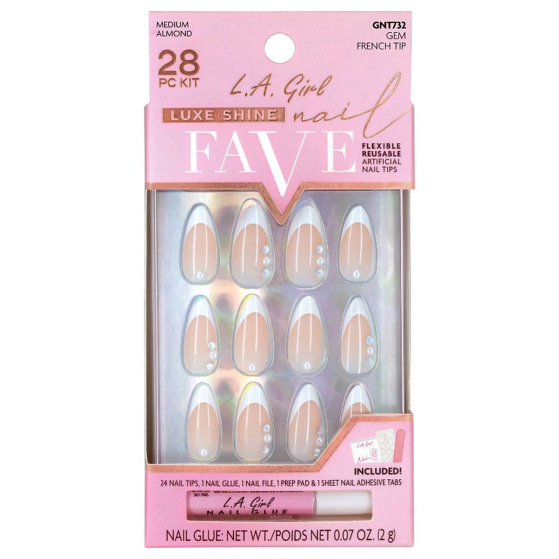 slide 1 of 8, L.A. Girl Luxe Shine Nails Fave - Gem French Tip - 28ct, 28 ct