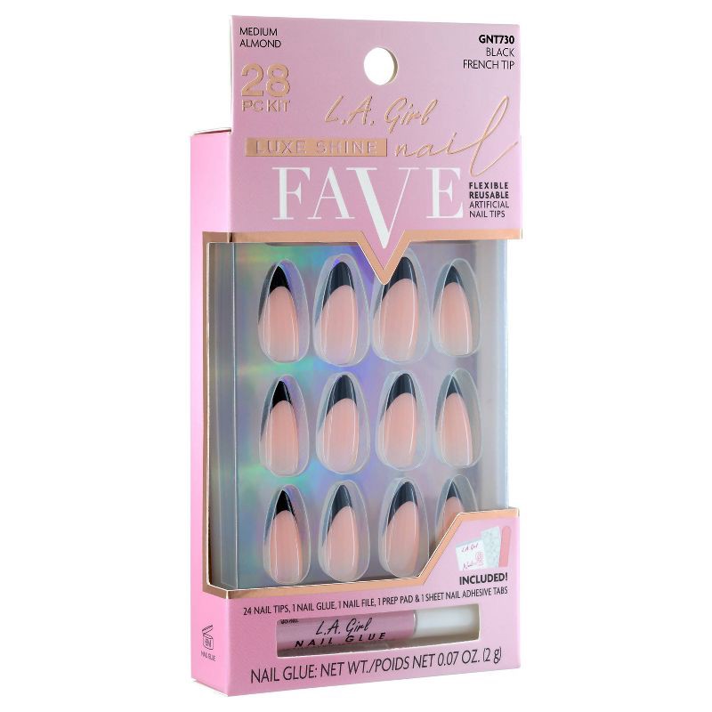 slide 4 of 9, L.A. Girl Luxe Shine Nails Fave - Black French Tip - 28ct, 28 ct
