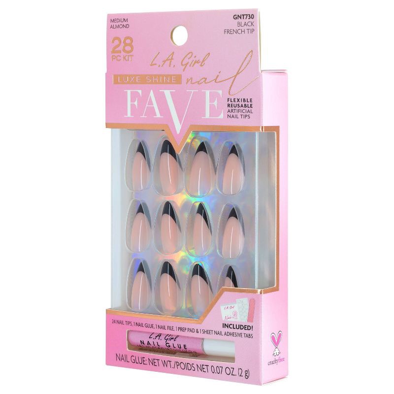 slide 5 of 9, L.A. Girl Luxe Shine Nails Fave - Black French Tip - 28ct, 28 ct