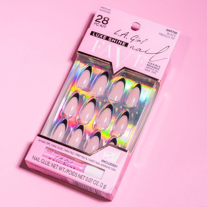 slide 8 of 9, L.A. Girl Luxe Shine Nails Fave - Black French Tip - 28ct, 28 ct
