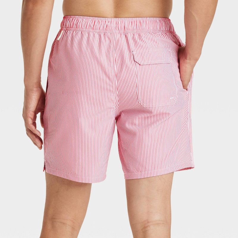 slide 2 of 3, Men's 7" Striped Seersucker Swim Trunks - Goodfellow & Co™ Red L, 1 ct