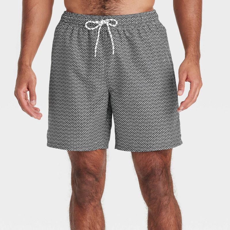 slide 1 of 3, Men's 7" Swim Shorts - Goodfellow & Co™ Black XXL: Geometric Pattern, Mesh Liner, UPF 50+ Protection, 1 ct
