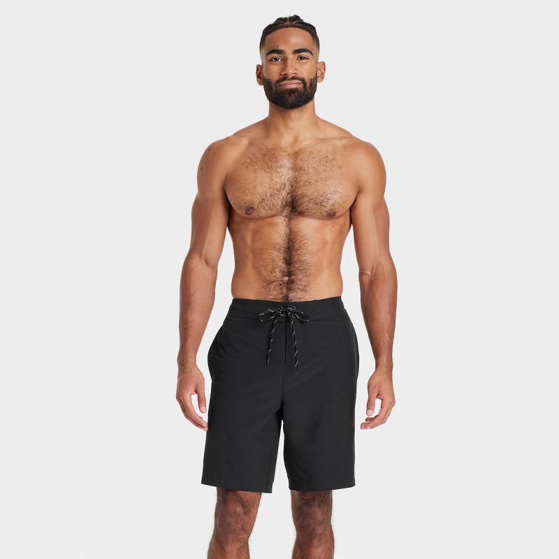 slide 3 of 3, Men's 9" Regular Fit Swim Trunks - Goodfellow & Co™ Black M, 1 ct