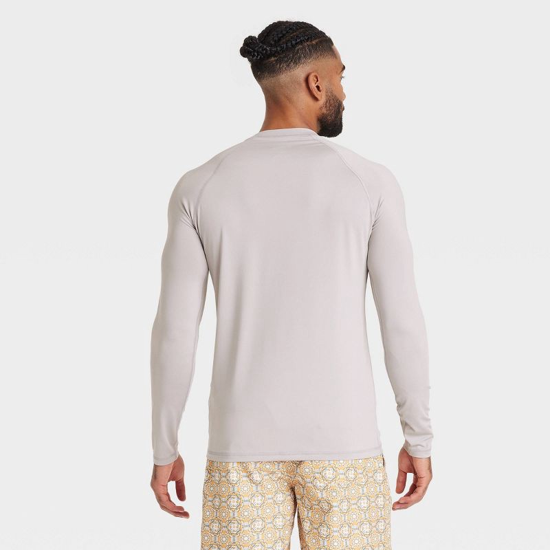 slide 2 of 3, Men's Long Sleeve Rash Guard Top - Goodfellow & Co™ Gray M: UPF 50+, Fit, Recycled Polyester, 1 ct