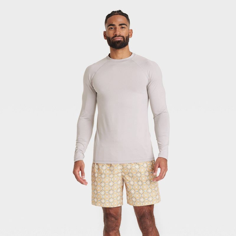 slide 1 of 3, Men's Long Sleeve Rash Guard Top - Goodfellow & Co™ Gray M: UPF 50+, Fit, Recycled Polyester, 1 ct