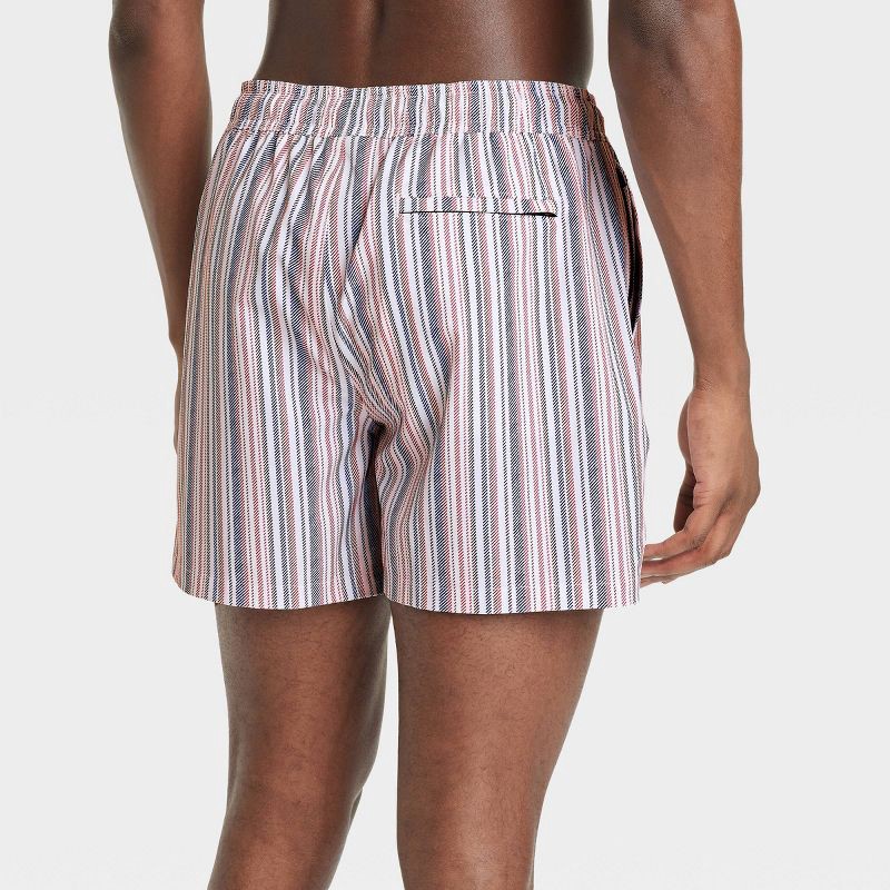 slide 2 of 4, Men's 5" Swim Trunks with Boxer Brief Liner - Goodfellow & Co™ Cream Stripe S: Recycled Polyester, UPF 50+, Elastic Waistband, 1 ct