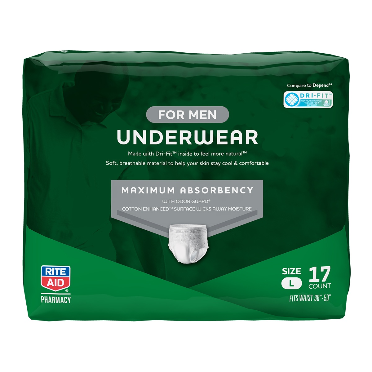 slide 1 of 1, Rite Aid Men's Protective Underwear, Maximum Absorbency, Large, 17 ct