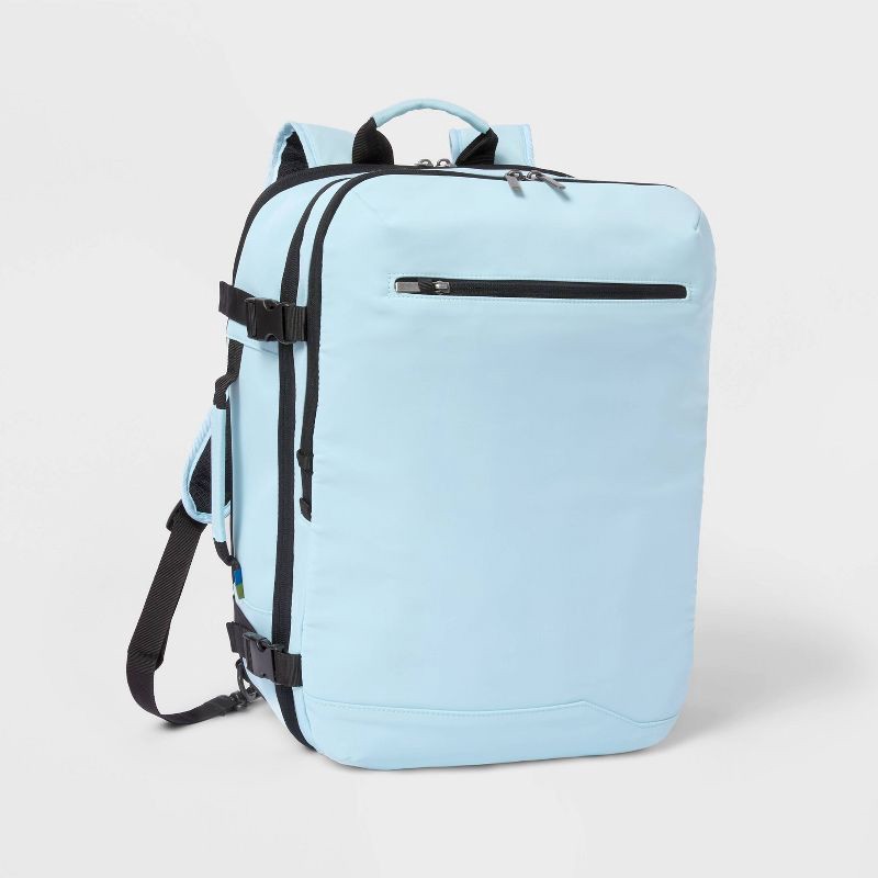 slide 1 of 7, 40L Travel Backpack With Expansion - Open Story™ Blue: Water-Resistant Twill Material, 40 liter