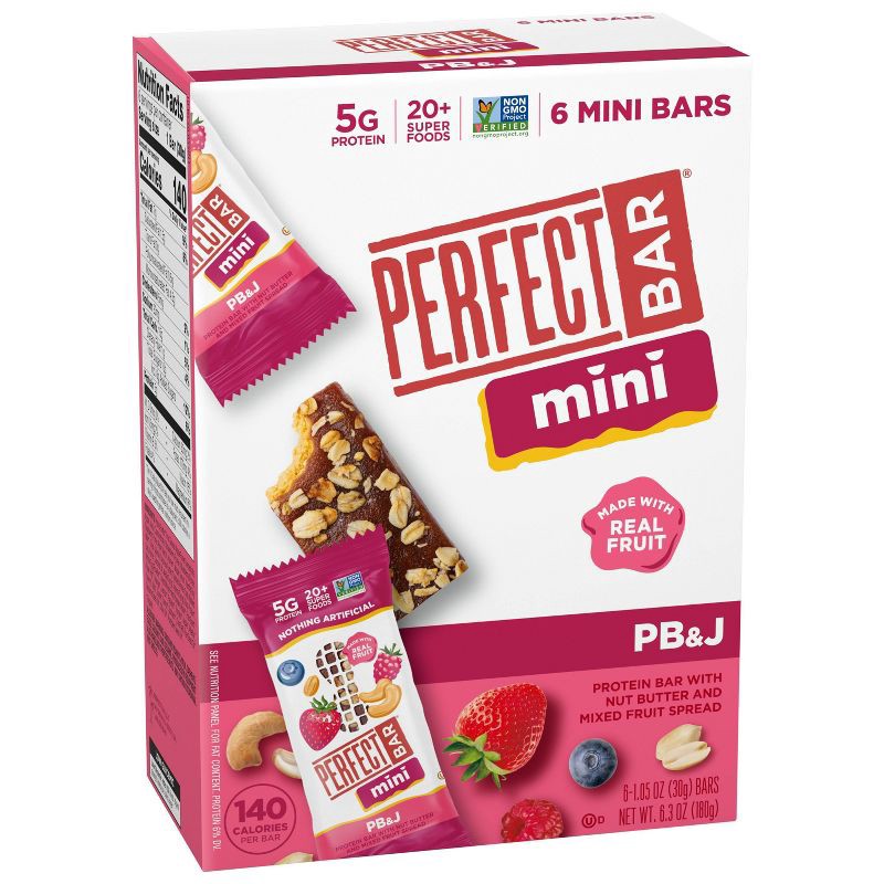slide 10 of 12, Perfect Bar Gluten-Free PB&J Mini Protein Bars - 6.3oz/6ct, 6.3 oz, 6 ct