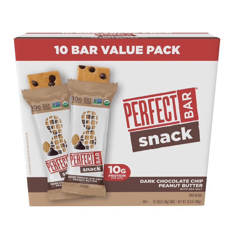 slide 3 of 9, Perfect Bar Organic Snack Dark Chocolate Chip Peanut Butter Protein Bars - 16.9oz/10ct, 16.9 oz, 10 ct