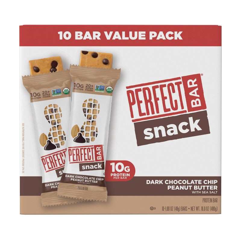 slide 5 of 9, Perfect Bar Organic Snack Dark Chocolate Chip Peanut Butter Protein Bars - 16.9oz/10ct, 16.9 oz, 10 ct