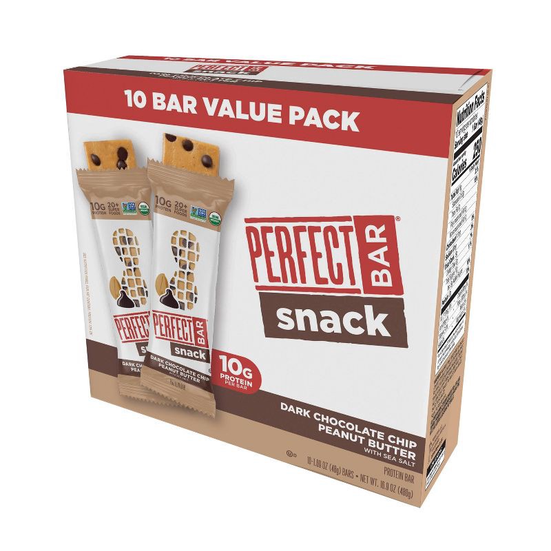 slide 7 of 9, Perfect Bar Organic Snack Dark Chocolate Chip Peanut Butter Protein Bars - 16.9oz/10ct, 16.9 oz, 10 ct