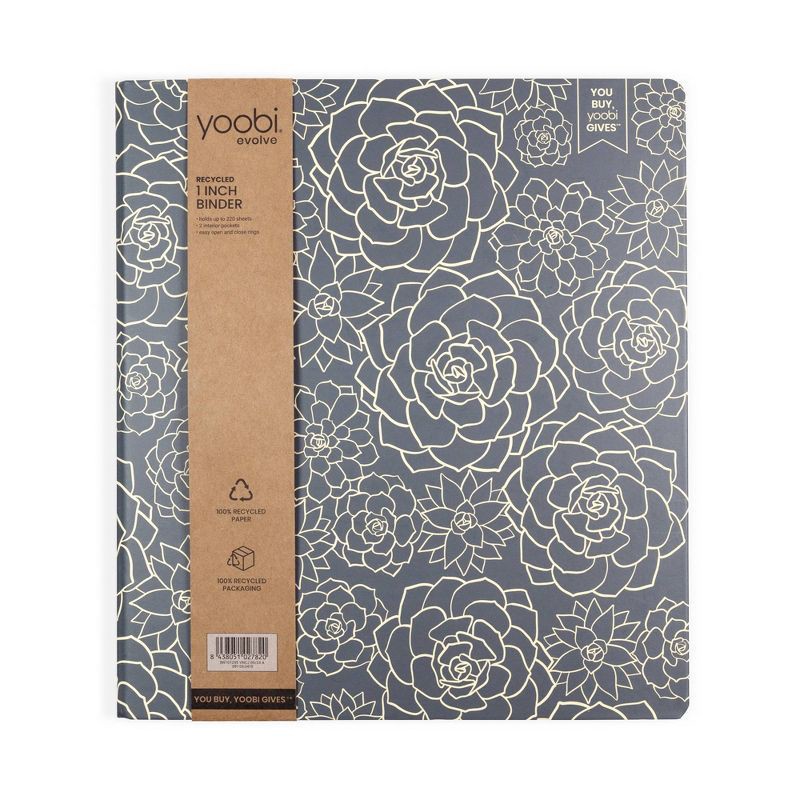 slide 2 of 8, Yoobi Evolve 1" O-Ring Binder 220 Sheet Capacity Navy Succulents, 1 ct