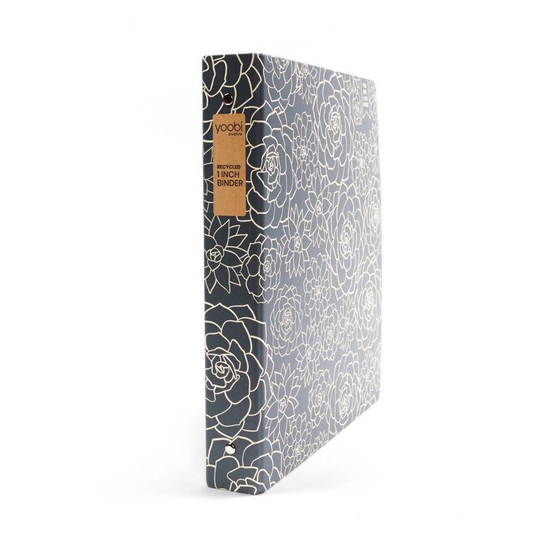 slide 7 of 8, Yoobi Evolve 1" O-Ring Binder 220 Sheet Capacity Navy Succulents, 1 ct
