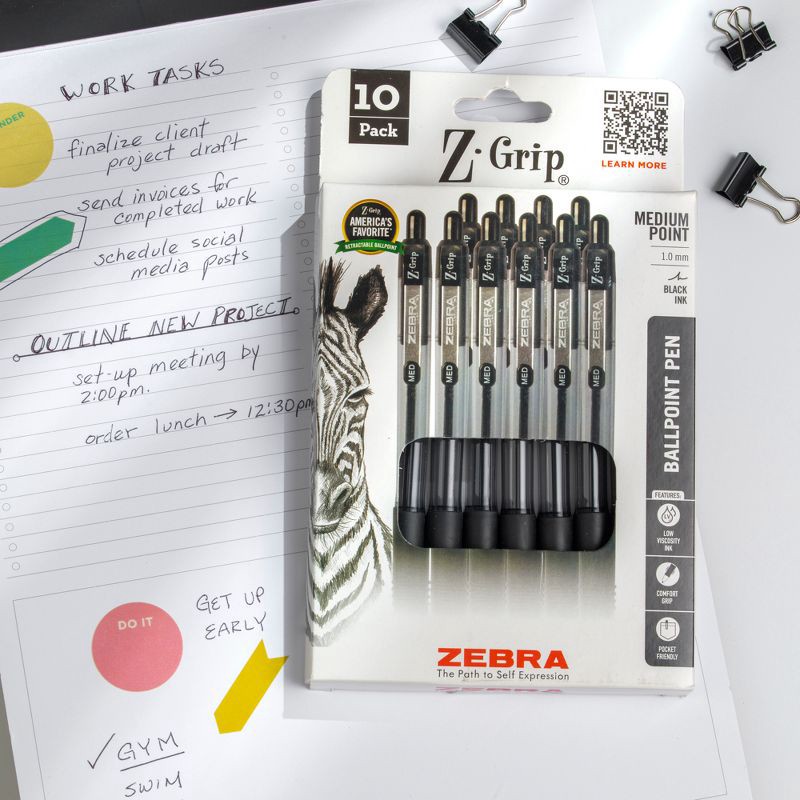 slide 2 of 6, Zebra 10pk Z-Grip Pen Black Ink, 10 ct