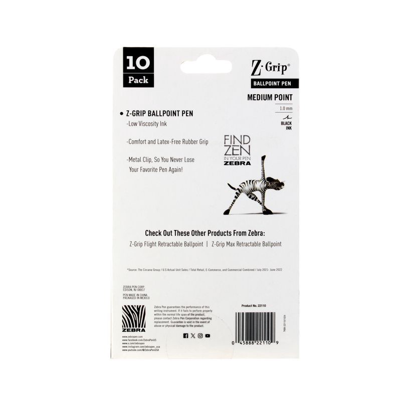 slide 5 of 6, Zebra 10pk Z-Grip Pen Black Ink, 10 ct