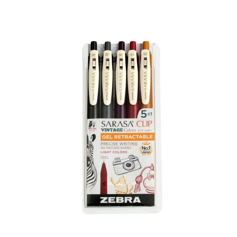 slide 1 of 8, Zebra Sarasa Vintage 5pk, 5 ct