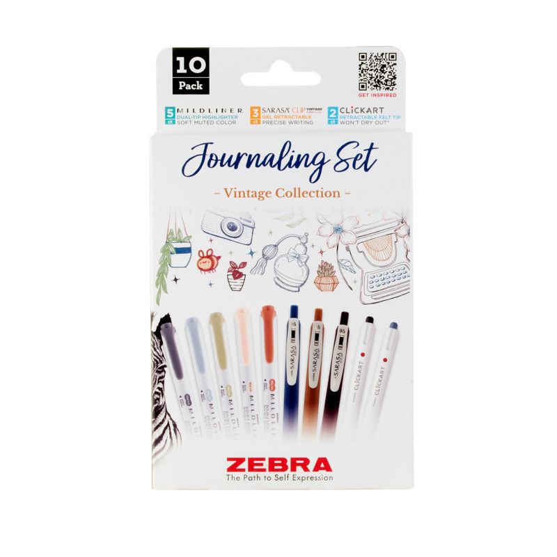 slide 1 of 3, 12pk Zebra Vintage Journaling Marker Set, 12 ct