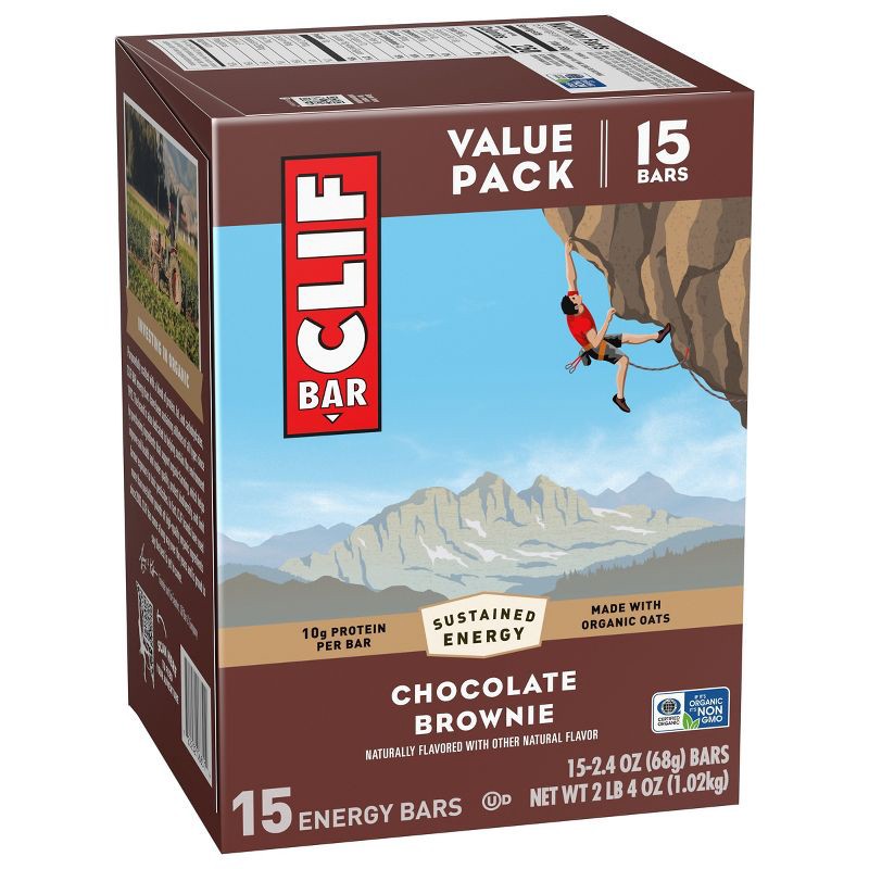 slide 6 of 12, CLIF Bar Chocolate Brownie Granola Plant-Based Soy Protein Bars Made with Organic Oats - 10g Protein - 36oz/15ct, 10 gram, 36 oz, 15 ct