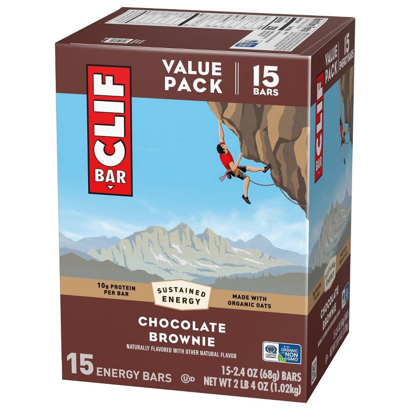 slide 7 of 12, CLIF Bar Chocolate Brownie Granola Plant-Based Soy Protein Bars Made with Organic Oats - 10g Protein - 36oz/15ct, 10 gram, 36 oz, 15 ct
