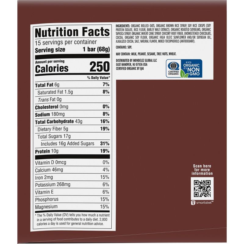 slide 10 of 12, CLIF Bar Chocolate Brownie Granola Plant-Based Soy Protein Bars Made with Organic Oats - 10g Protein - 36oz/15ct, 10 gram, 36 oz, 15 ct