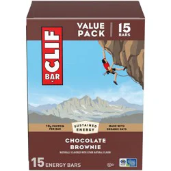 CLIF Bar Chocolate Brownie Granola Plant-Based Soy Protein Bars Made with Organic Oats - 10g Protein - 36oz/15ct