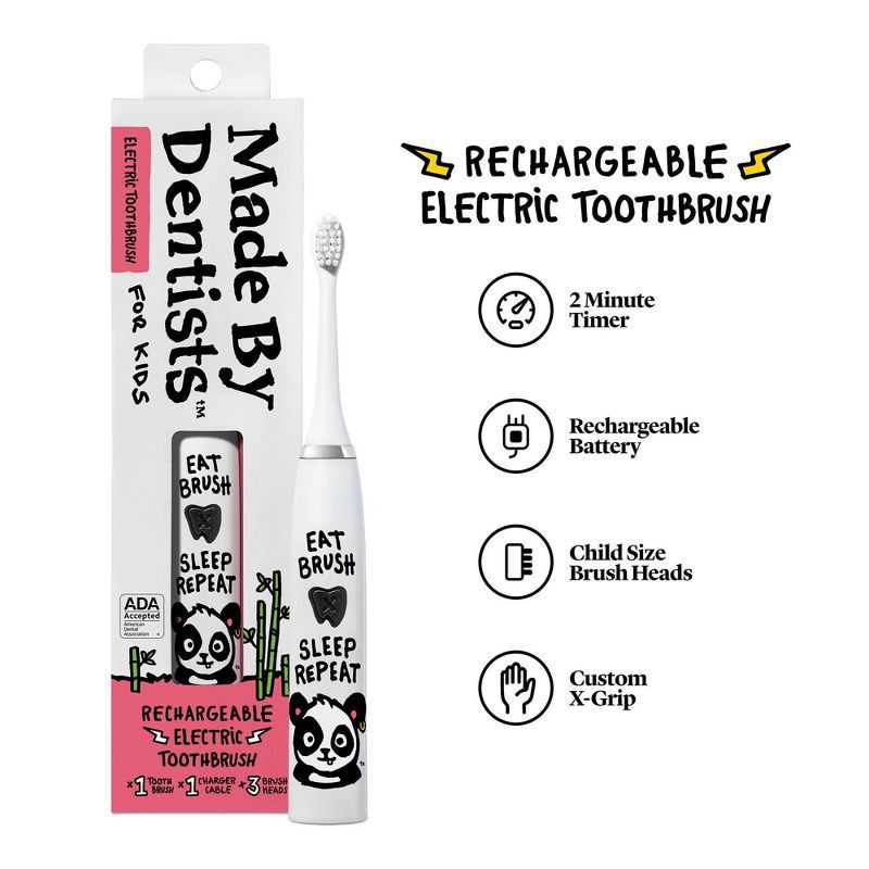 slide 3 of 7, Made by Dentists Kids' Rechargeable Electric Toothbrush with 2 Replacement Toothbrush Heads - Panda, 1 ct