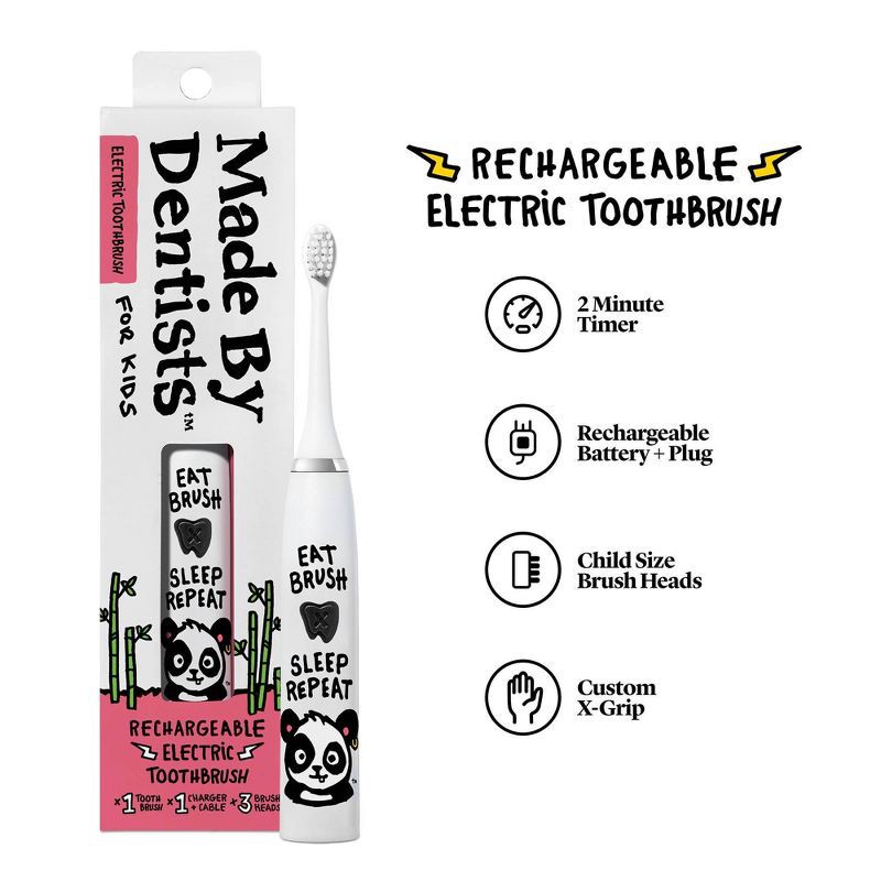 slide 4 of 7, Made by Dentists Kids' Rechargeable Electric Toothbrush with 2 Replacement Toothbrush Heads - Panda, 1 ct