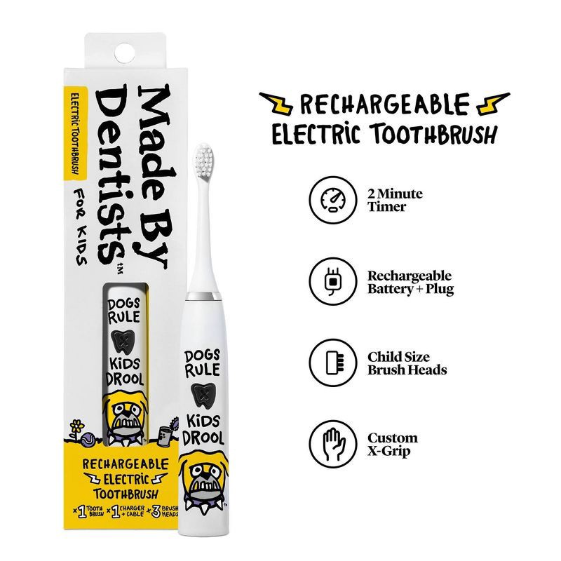 slide 4 of 7, Made by Dentists Kids' Rechargeable Electric Toothbrush with 2 Replacement Toothbrush Heads - Bulldog, 1 ct