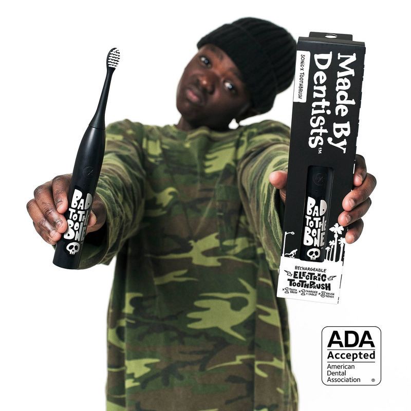 slide 2 of 7, Made By Dentists Sonic X Rechargeable Electric Toothbrush for Kids' - Bad to the Bone, 1 ct