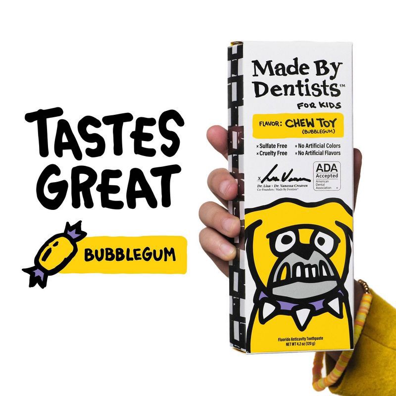 slide 4 of 5, Made By Dentists Kids Bulldog Fluoride Anticavity Toothpaste - Bubble Gum - 4.2oz, 4.2 oz