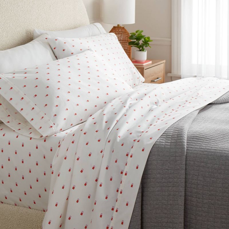 slide 2 of 4, Twin/Twin XL 400 Thread Count Performance Sheet Set Pink/White Ikat Block - Threshold™, 1 ct