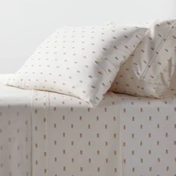 Twin/Twin XL 400 Thread Count Performance Sheet Set Ivory/Khaki Ikat Block - Threshold™