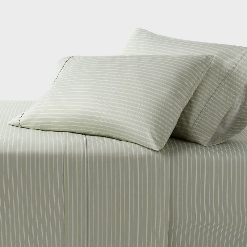 slide 2 of 3, Standard 400 Thread Count Performance Pillowcase Green Stripe - Threshold™, 1 ct