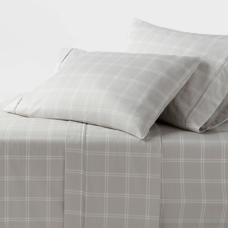 slide 1 of 4, Twin/Twin XL 400 Thread Count Performance Sheet Set Gray Plaid - Threshold™, 1 ct