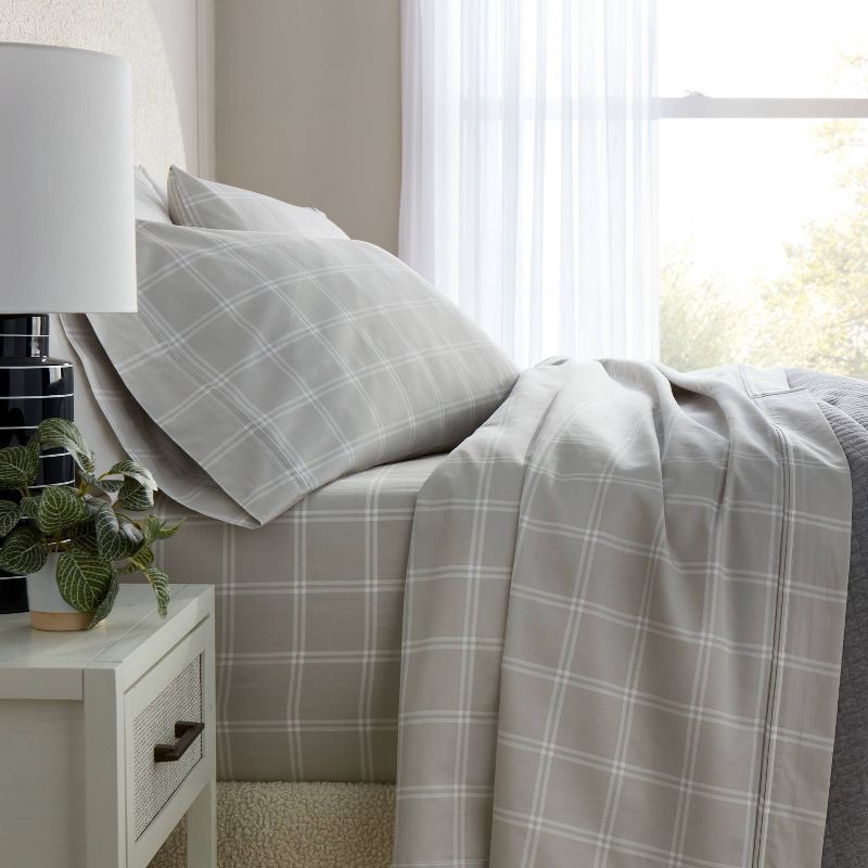 slide 2 of 4, California King 400 Thread Count Performance Sheet Set Gray Plaid - Threshold™, 1 ct
