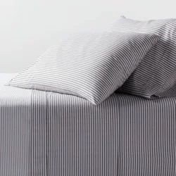 King Organic Percale Sheet Set Charcoal/White Stripe - Threshold™