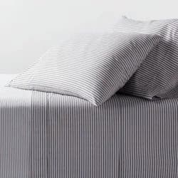 King Organic Percale Sheet Set Charcoal/White Stripe - Threshold™