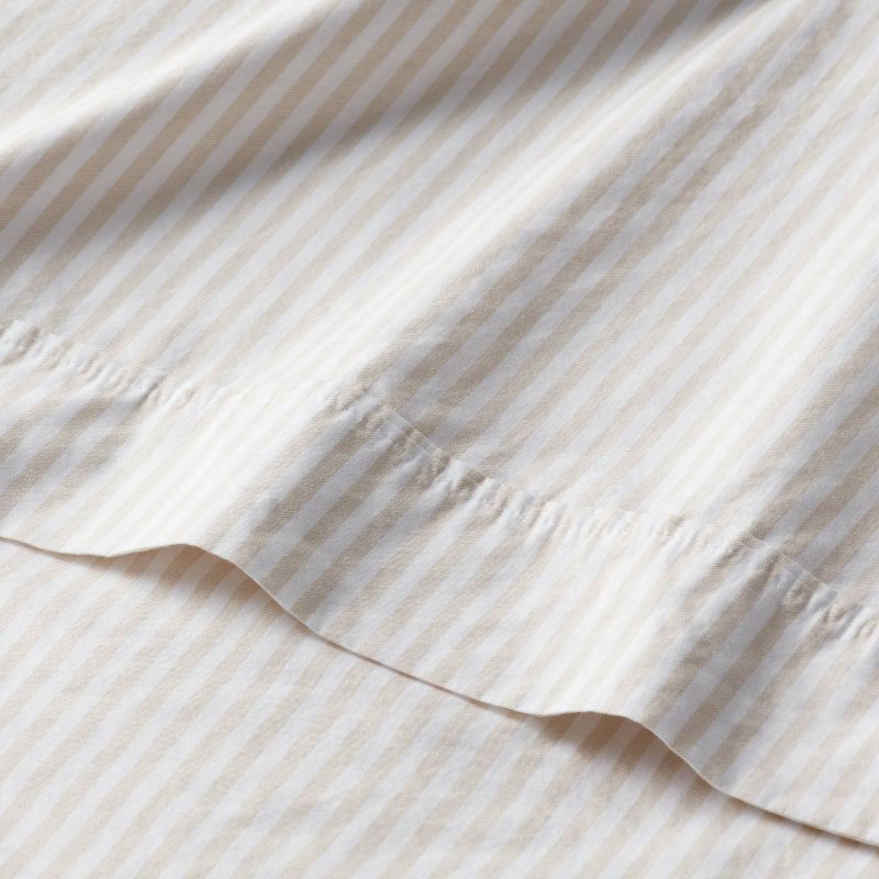 slide 3 of 4, Full Organic Percale Sheet Set Khaki/White Stripe - Threshold™, 1 ct