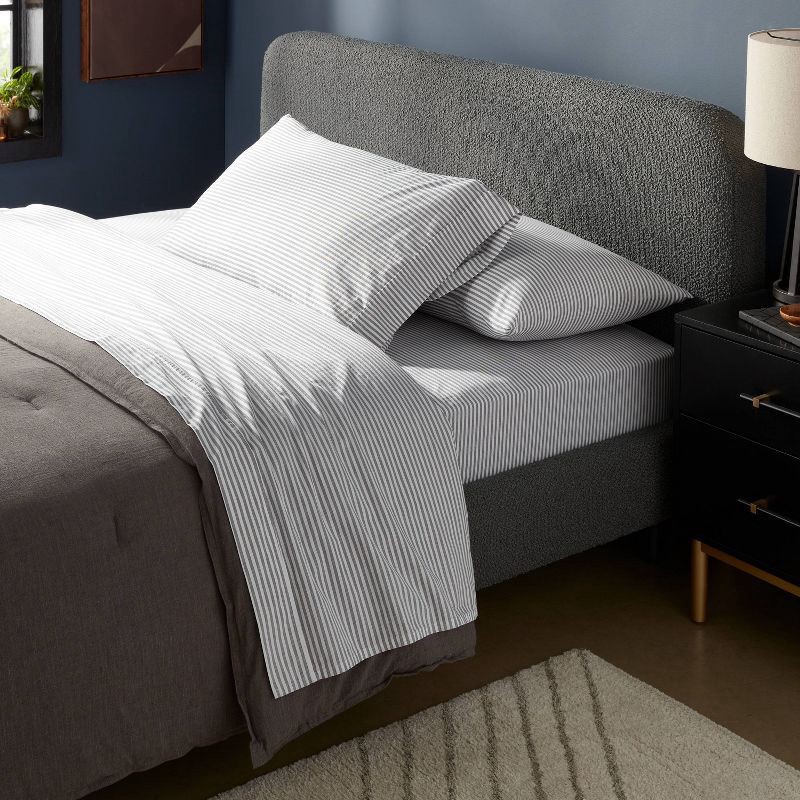 slide 2 of 4, Twin/Twin XL Organic Percale Sheet Set Charcoal/White Stripe - Threshold™, 1 ct