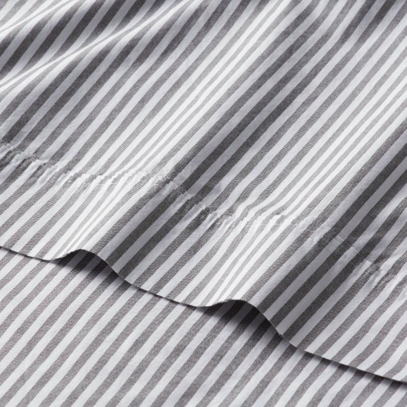 slide 3 of 4, Full Organic Percale Sheet Set Charcoal/White Stripe - Threshold™, 1 ct