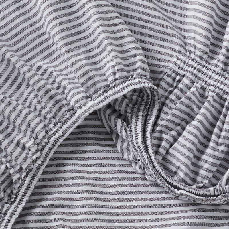 slide 4 of 4, Full Organic Percale Sheet Set Charcoal/White Stripe - Threshold™, 1 ct