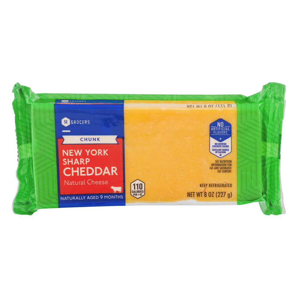 slide 1 of 1, SE Grocers Chunk New York Sharp Cheddar Natural Cheese, 8 oz