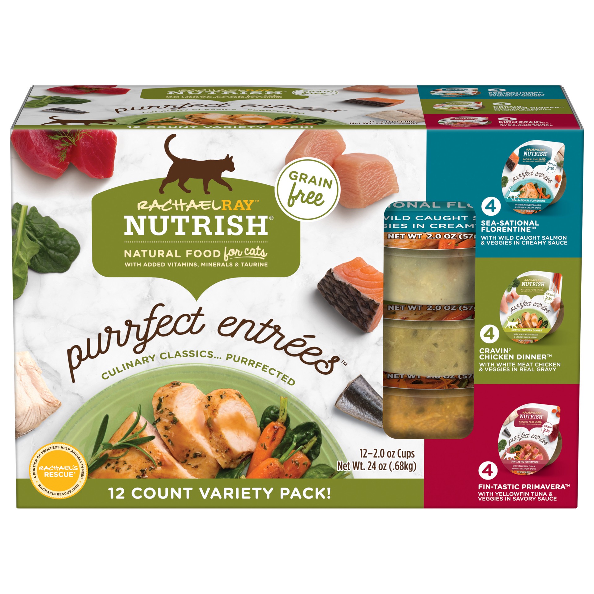 slide 1 of 13, Rachael Ray Nutrish Purrfect Entrees Variety Pack Wet Cat Food, 2 oz. Cup, 12 Count, 24 oz