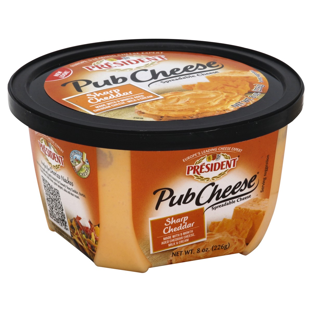 slide 4 of 8, President Pub Cheese Sharp Cheddar Cheese Spread - 8oz, 8 oz