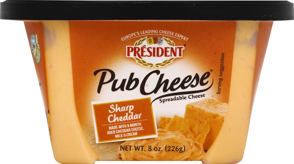 slide 1 of 8, President Pub Cheese Sharp Cheddar Cheese Spread - 8oz, 8 oz