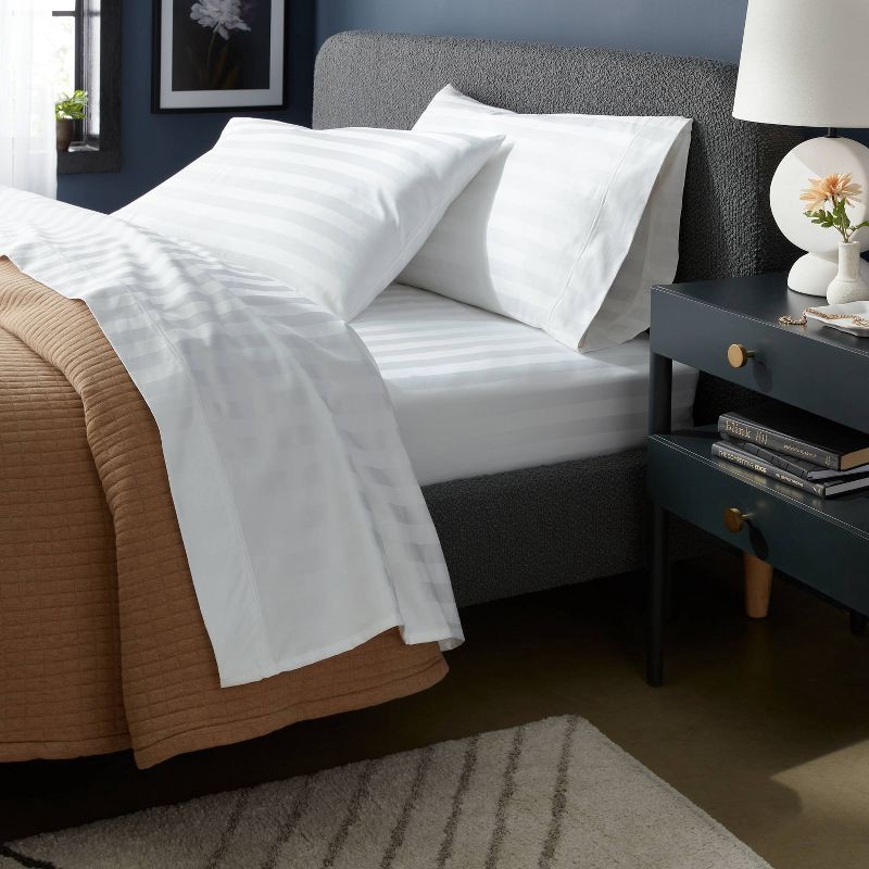 slide 2 of 4, Queen 800 Thread Count Hotel Collection Sheet Set Damask White Hem - Threshold™, 1 ct