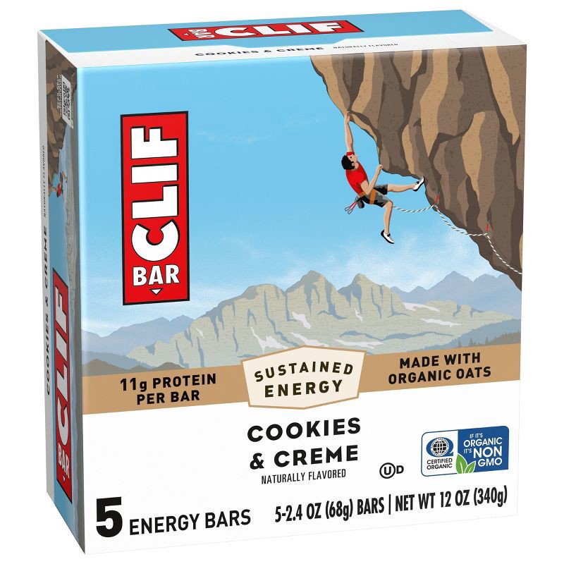 slide 6 of 11, CLIF Bar Cookies & Creme Granola Plant-Based Soy Protein Bars Made with Organic Oats - 11g Protein - 12oz/5ct, 11 gram, 12 oz, 5 ct