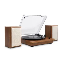 Victrola The Kingfield Bluetooth Record Player Shelf System with Bookshelf Speakers: Belt Drive, 3-Speed, 3.5mm Jack